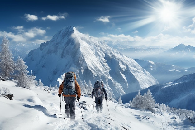 Sciatori su una montagna innevata