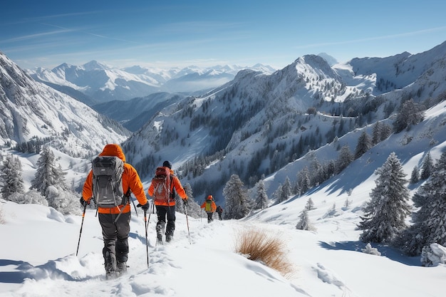 Sciatori su una montagna innevata