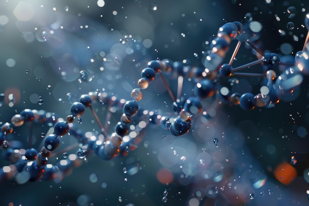 Scienza Molecolare goccia d'acqua Modello di struttura del DNA Atomi sfondo medico