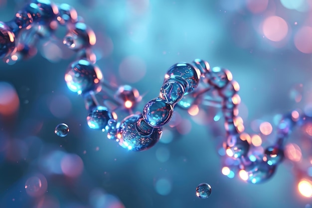 Scienze Molecolare Goccia d'acqua DNA Modello Struttura Atomi Sfondo Medicina Molecolare goccia d'acqua DNA