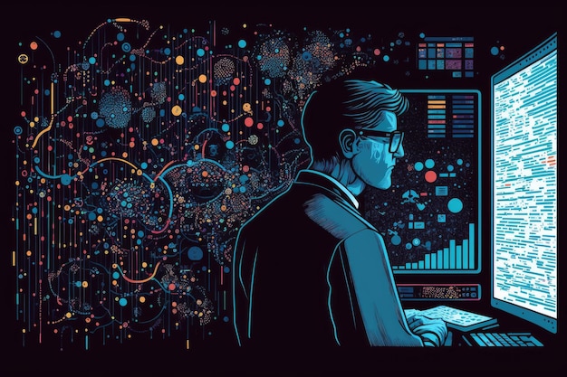 Scienziato di data mining che analizza set di dati complessi e intricati per rivelare nuove intuizioni create con l'IA generativa