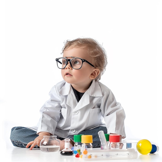 Scienziato Junior Baby Scienziato carino su sfondo bianco