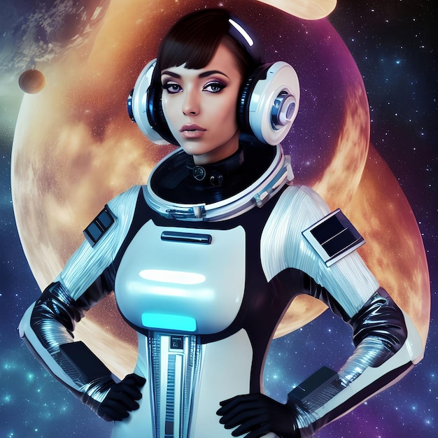 Scifi futuristico di donna astronauta intrattenimento Dj music station arte generativa di AI