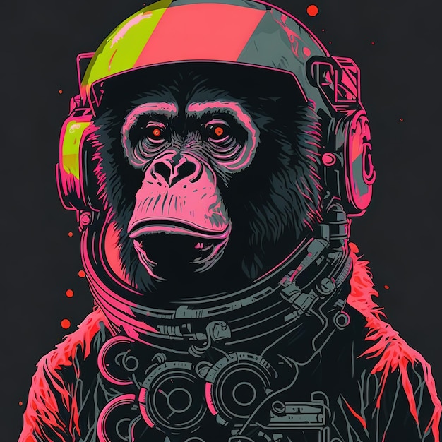 Scimmia al neon ib sfondo nero