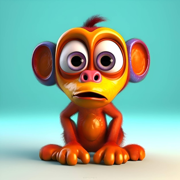 Scimmia cartone animato con espressione triste su sfondo blu 3D'illustrazione