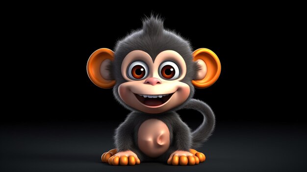 scimmia cartoon su sfondo nero illustrazione 3d realizzata con intelligenza artificiale generativa