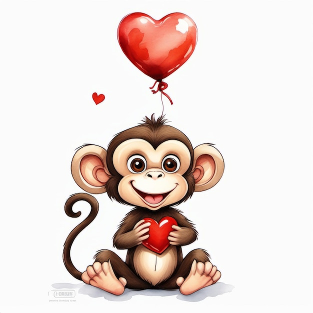 Scimmia che tiene il cuore creato con il software di intelligenza artificiale generativa