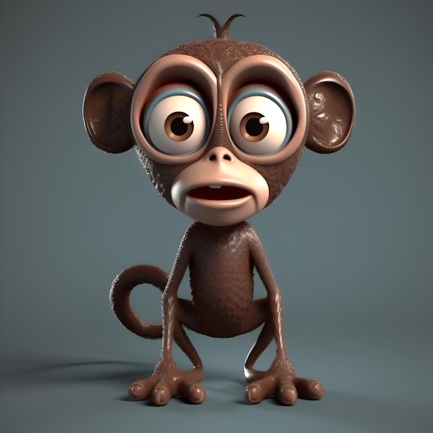 Scimmia dei cartoni animati con un'espressione di sorpresa sul viso illustrazione 3D