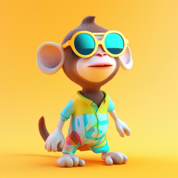 Scimmia divertente che indossa occhiali da sole su uno sfondo colorato IA generativa