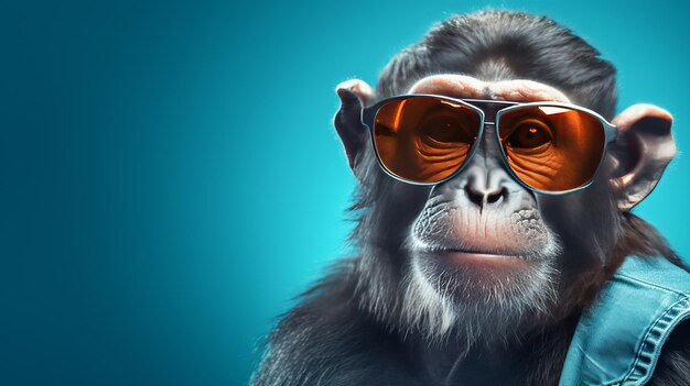 Scimmia divertente con occhiali da sole in studio