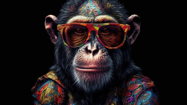 Scimmia scimpanzé che indossa occhiali da sole generativi ai