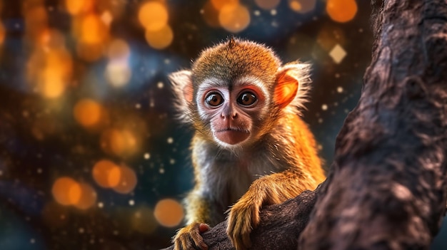 Scimmia sull'albero Bella scimmia con occhi arancione alto contrasto
