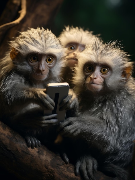 Scimmie che giocano con un telefono