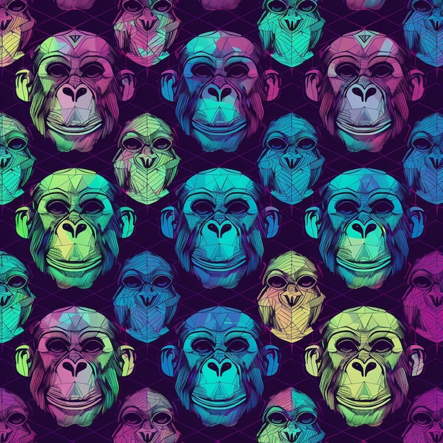 Scimmie colorate su uno sfondo scuro.