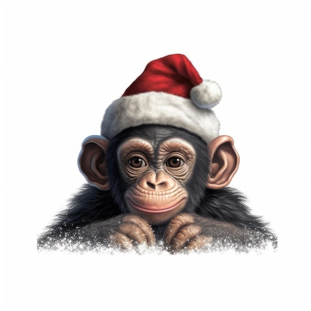 Scimpanzé che indossa il cappello di Babbo Natale
