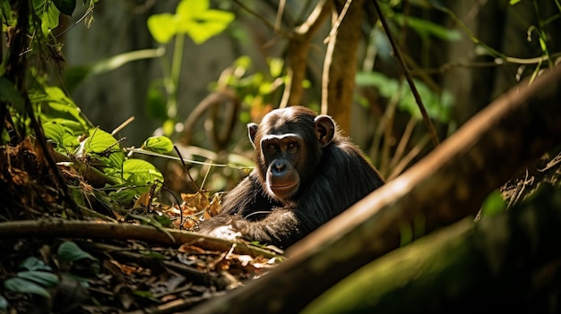 Scimpanzé nella foresta Scimpanzé nella foresta protetta di Kibale