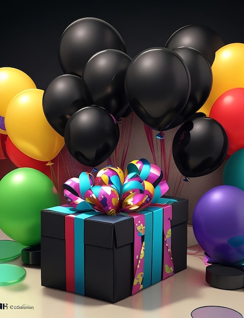 Scintillante shopping del Black Friday con palloncini colorati e immagini di scatole regalo colorate generate da