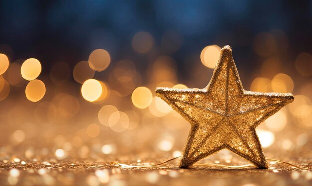 Scintillante stella di Natale dorata decorazione ornamento sfondo bokeh sfocato