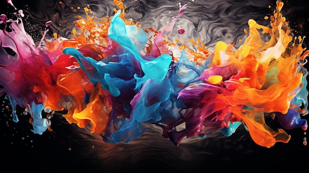 Scintille di vernice colorate su uno sfondo nero