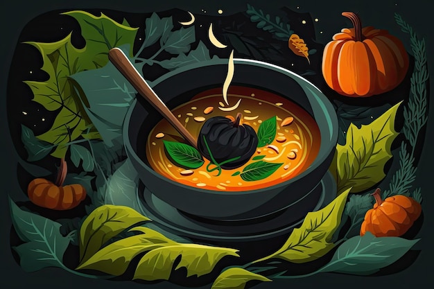 Scodella di zuppa calda autunnale con verdure di stagione IA generativa