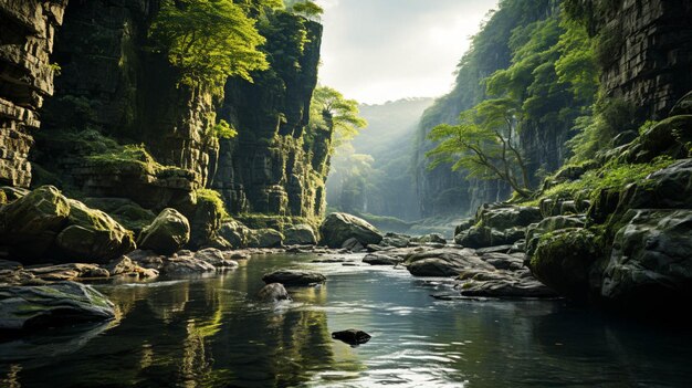 Scogliere sul fiume della foresta pluviale