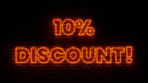 Sconto del 10 percento al neon arancione con sfondo di mattoni