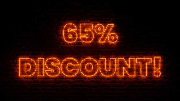 Sconto del 65% al neon arancione con sfondo di mattoni