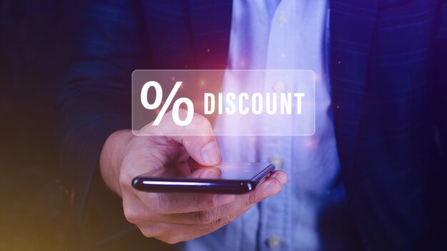 Sconto percentuale sui telefoni cellulari Concetto di percentuale di sconto