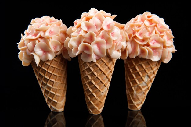 Scoop di gelato al lychee in un waffle cone