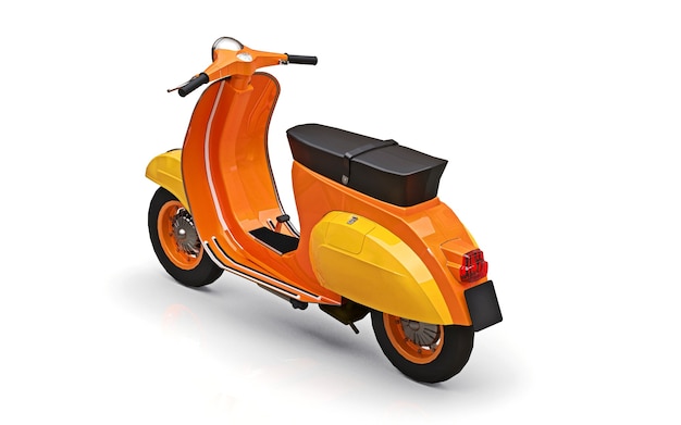 Scooter arancione europeo vintage su sfondo bianco. rendering 3D.