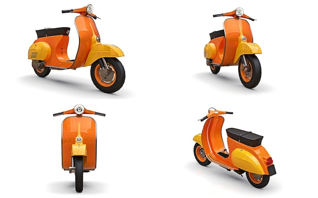 Scooter arancione su sfondo bianco. illustrazione 3d.