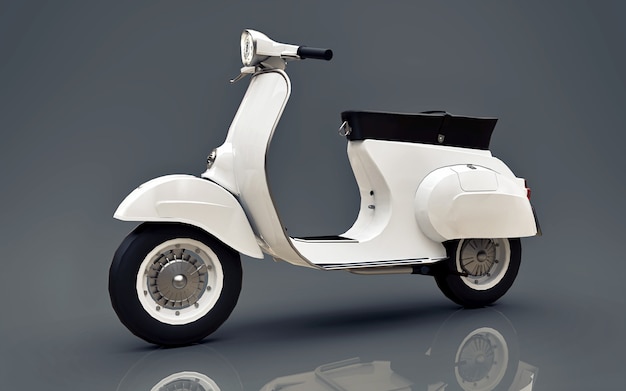 Scooter bianco europeo vintage su sfondo grigio. rendering 3D.