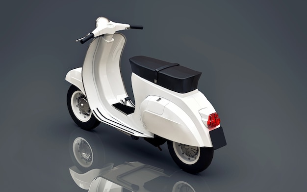 Scooter bianco europeo vintage su sfondo grigio. rendering 3D.