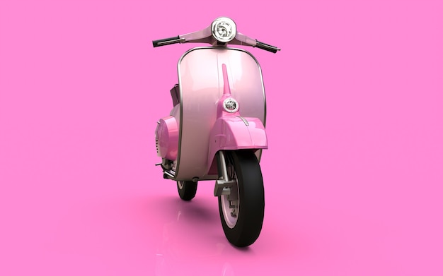 Scooter rosa europeo vintage su sfondo rosa. rendering 3D.