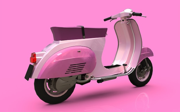 Scooter rosa europeo vintage su sfondo rosa. rendering 3D.