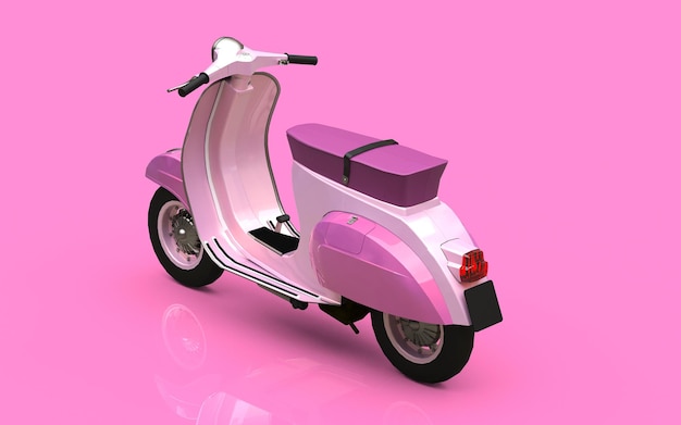 Scooter rosa europeo vintage su sfondo rosa. rendering 3D.