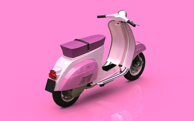 Scooter rosa europeo vintage su sfondo rosa. rendering 3D.