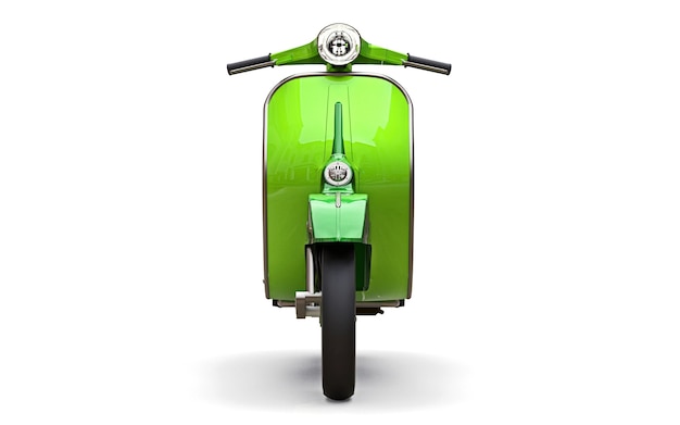 Scooter verde europeo vintage su sfondo bianco. rendering 3D.