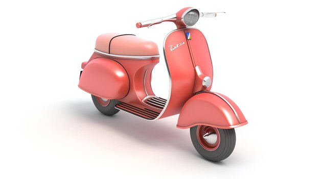 Scooter vintage rosa isolato su sfondo bianco illustrazione di rendering 3D