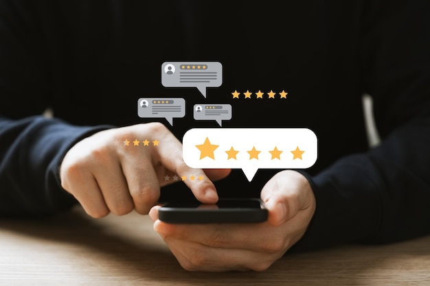 Scoprire il feedback delle valutazioni degli utenti sulle applicazioni mobili Valutare la reputazione della qualità del servizio Captivare il concetto di soddisfazione del cliente