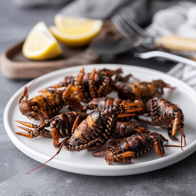 Scorpioni fritti giganti closeup un piatto insolito della cucina asiatica