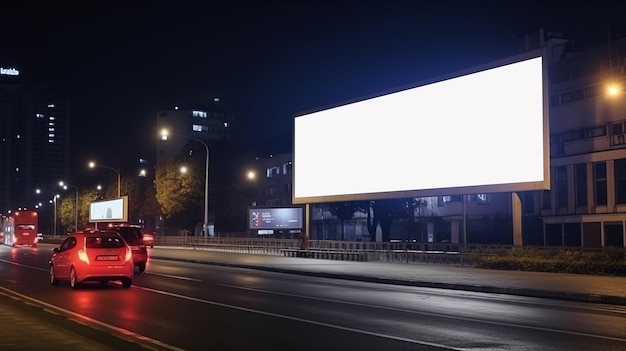 Screenshot di un cartellone pubblicitario vuoto e di un cartello pubblicitario vuoto sulla strada generato dall'intelligenza artificiale