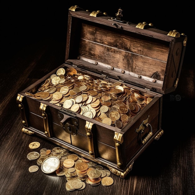 Scrigno del tesoro con monete ai generative