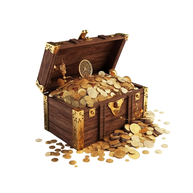 Scrigno del tesoro con monete d'oro