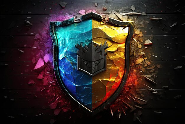 scudo arcobaleno logo a colori su sfondo nero