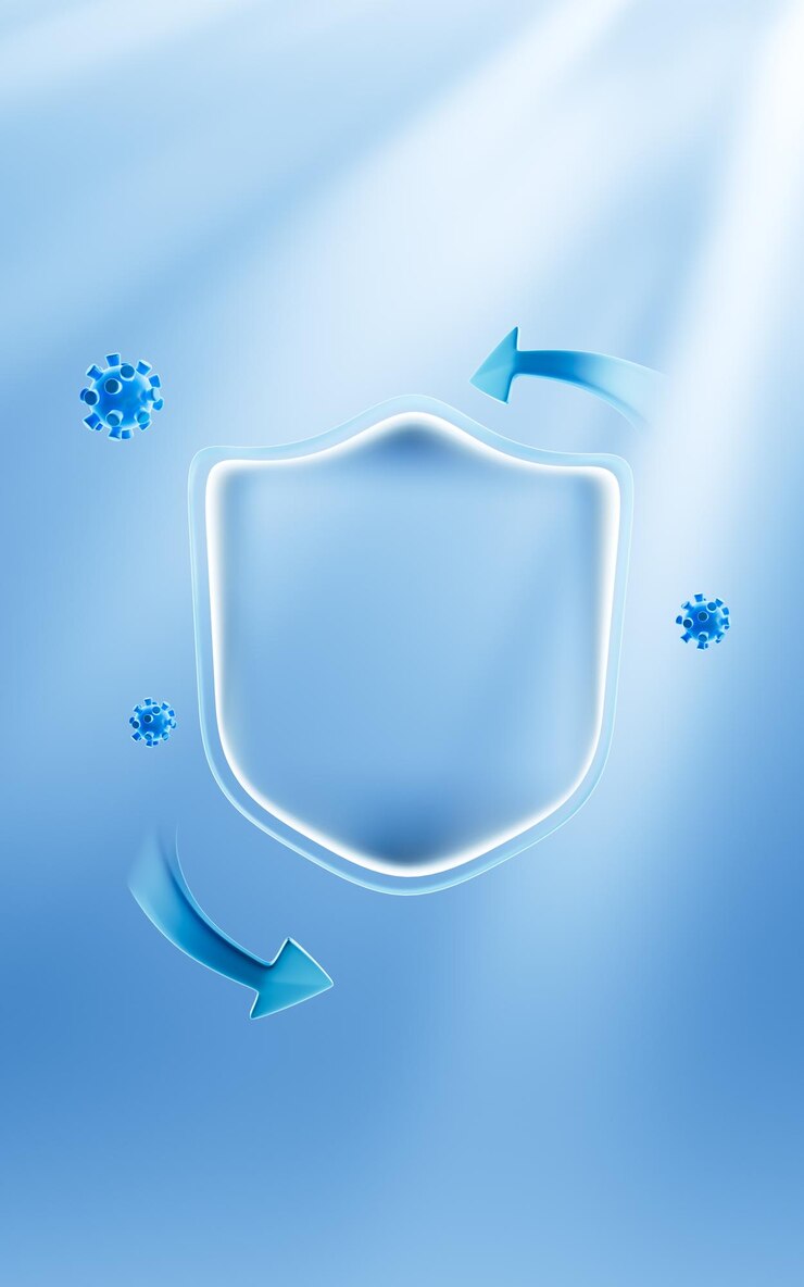 Foto scudo trasparente e frecce concetto di difesa contro virus e batteri rendering 3d