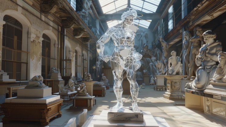 Foto scultore con ai in un ampio laboratorio aig