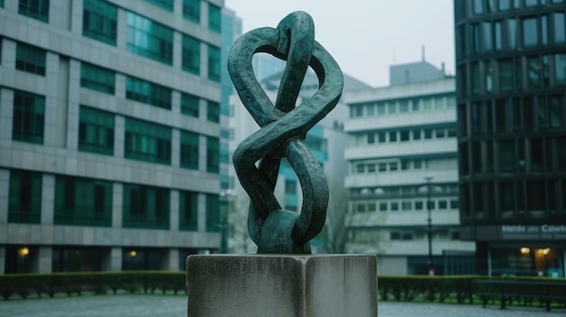 Scultura a forma in un paesaggio urbano moderno