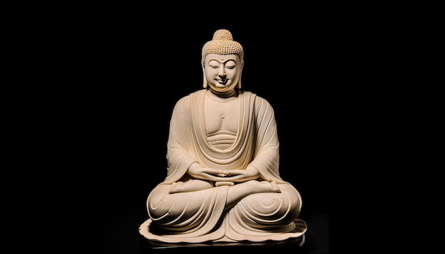 Scultura di Buddha su sfondo nero AI generativa