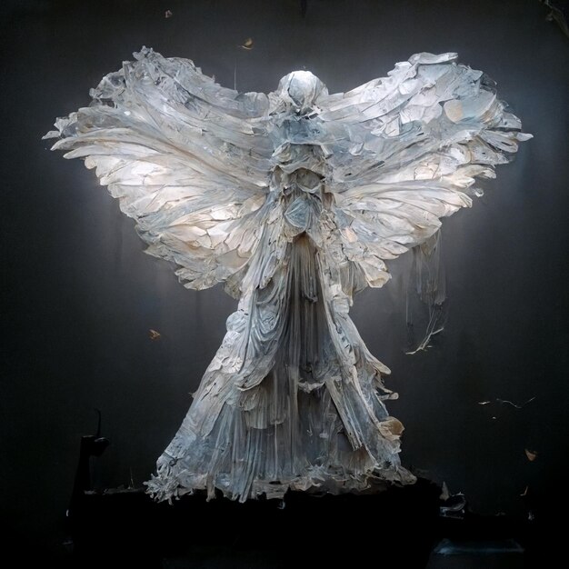scultura di carta arafed di una donna con ali e un vestito generativo ai